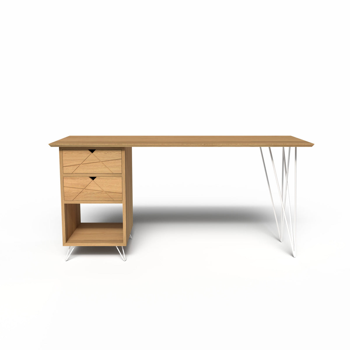 Bureau en chêne massif design – 160 cm – Avec / à Gauche / Blanc