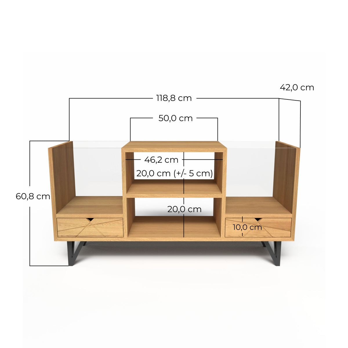 dimension meuble vinyle bas en bois massif 2 bacs