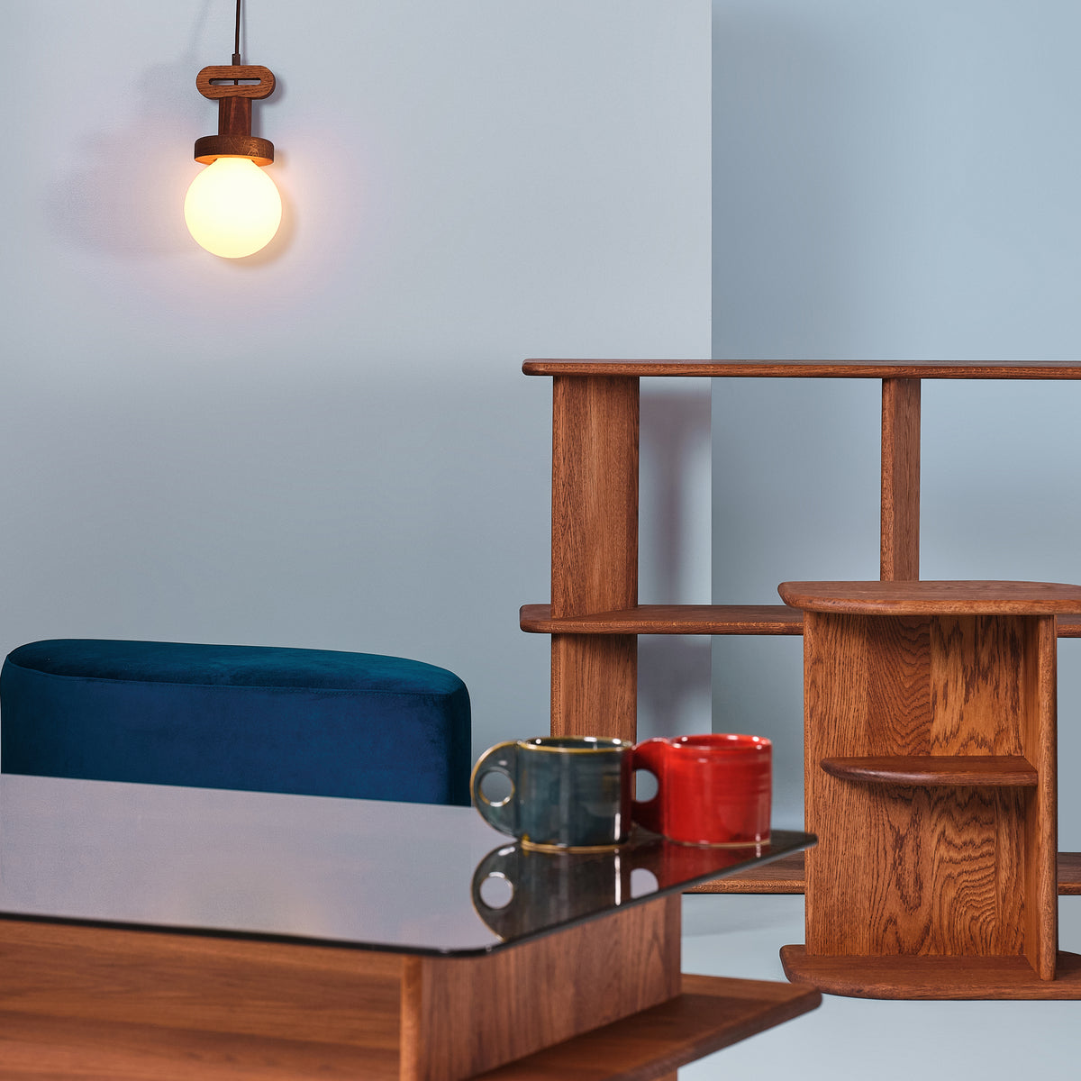 Suspension en bois et verre – style Mid-Century, lumière douce et élégante