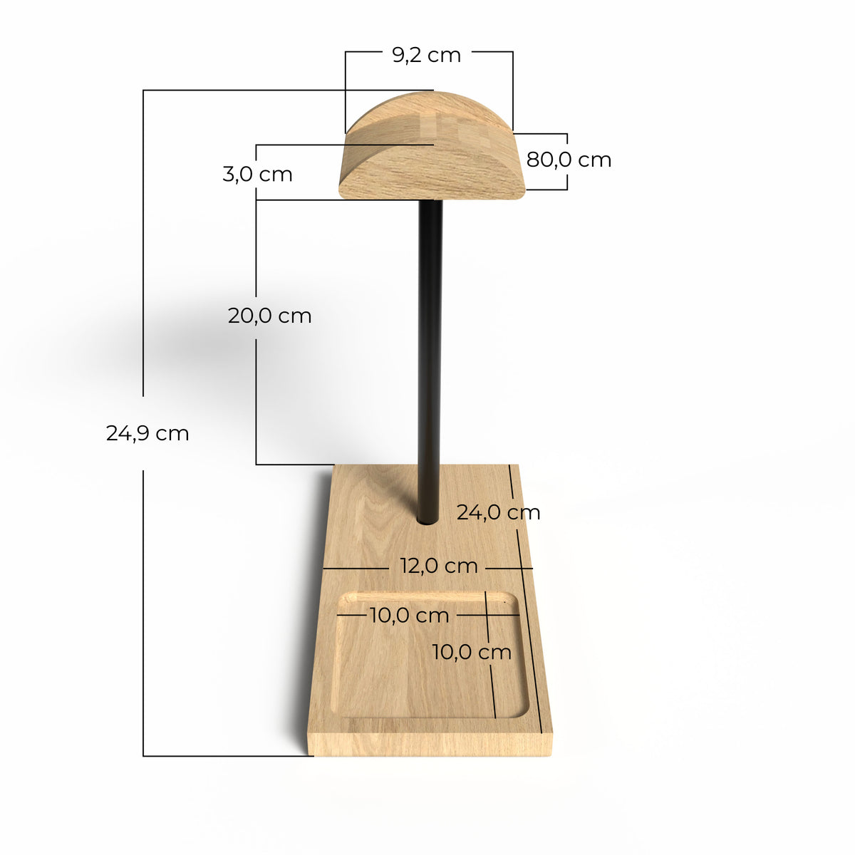 dimension porte casque audio avec vide poche en bois massif