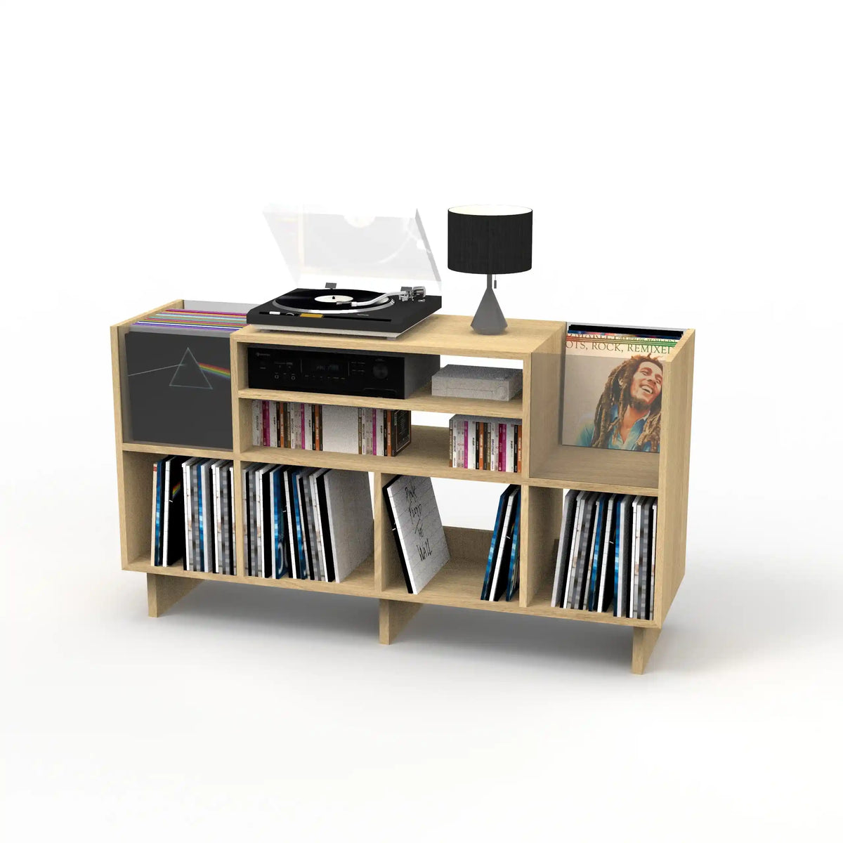 Grand meuble pour vinyle en chêne massif clair sur mesure