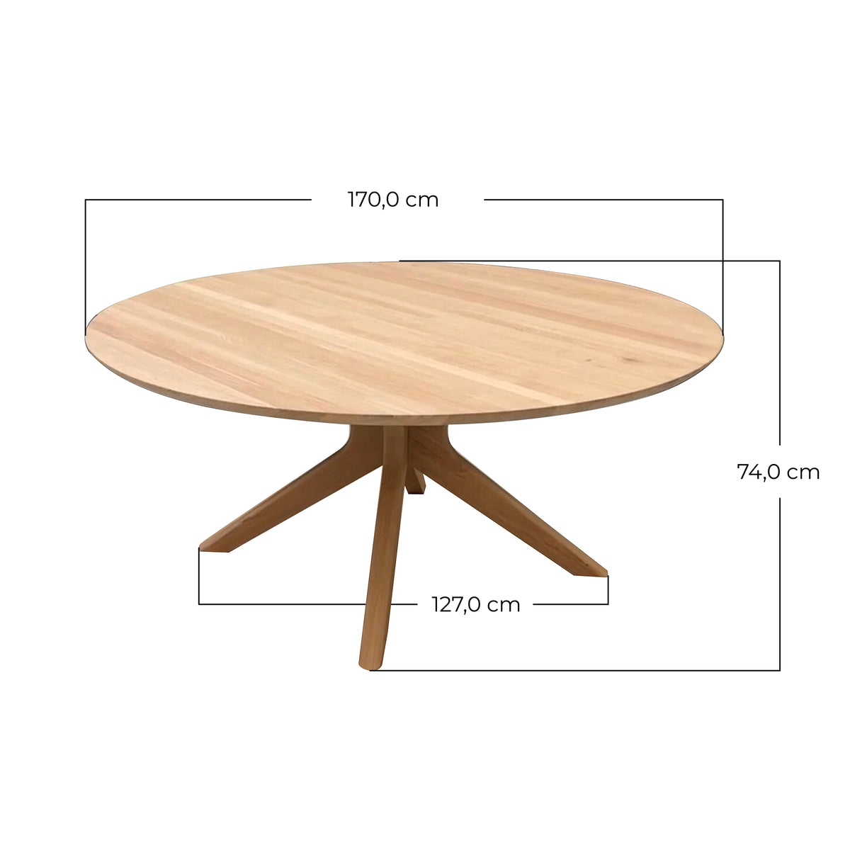 Table à manger ronde en chêne massif Ø170 cm avec pied central – KOPO CRÉATION