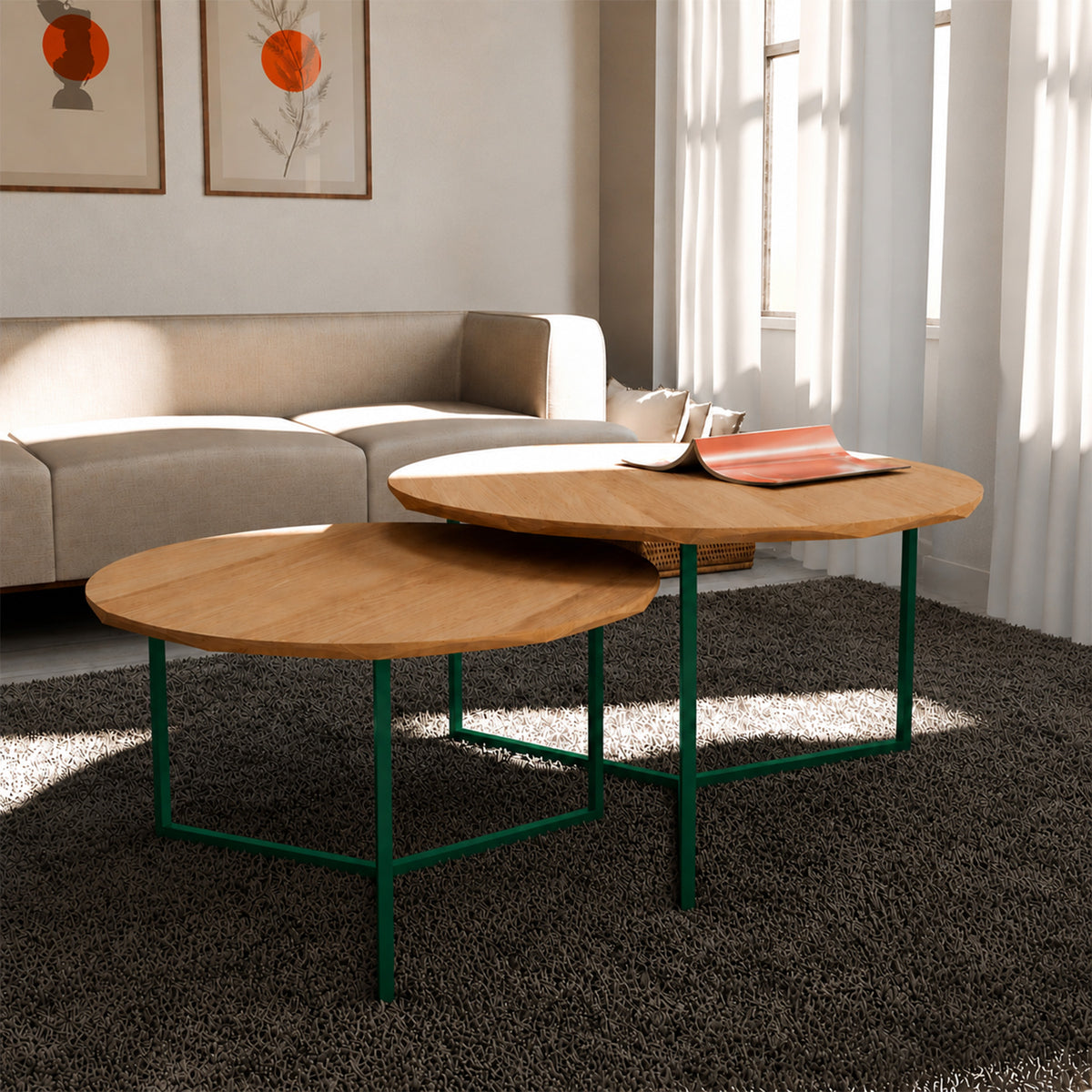 Table Basse Ronde Juxtaposable – Vert émeuraude RAL6005