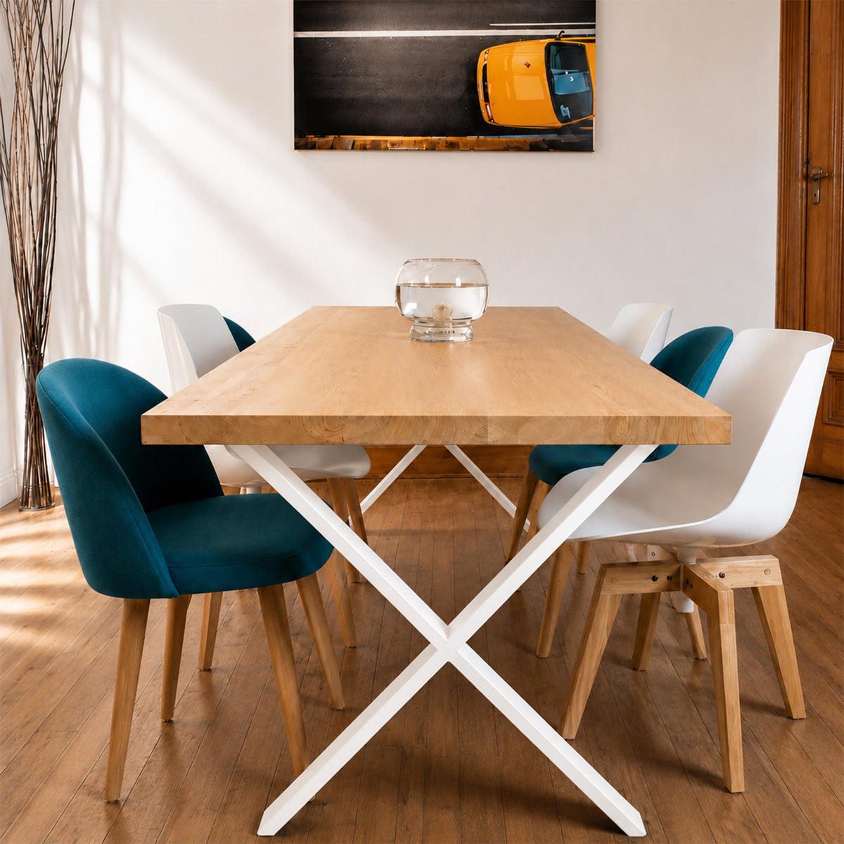 Table Live Edge Industrielle en Bois Massif – 220 x 100cm / Blanc