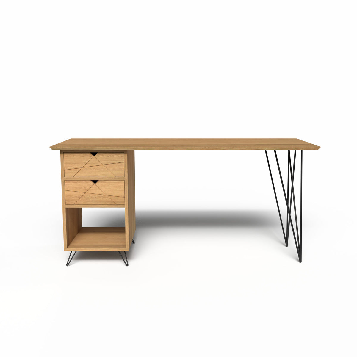 Bureau en chêne massif design – 160 cm – Avec / à Gauche / Noir