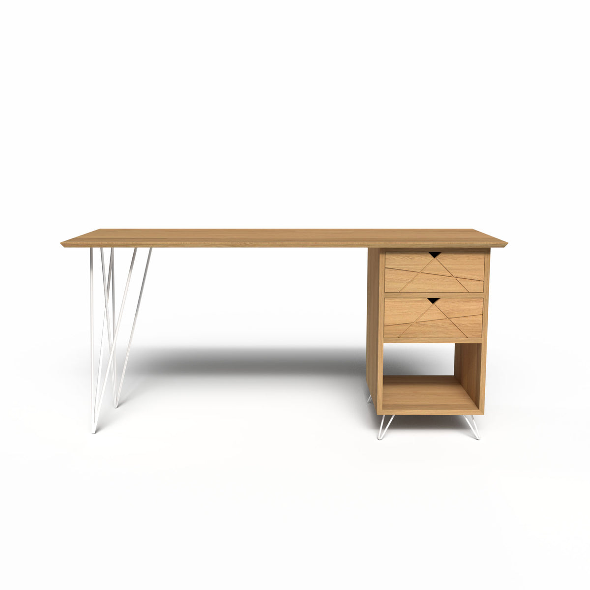 Bureau en chêne massif design – 160 cm – Avec / à Droite / Blanc