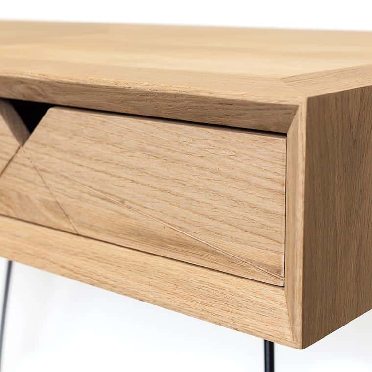 détail tiroir grand bureau en bois et pieds en acier kopo création