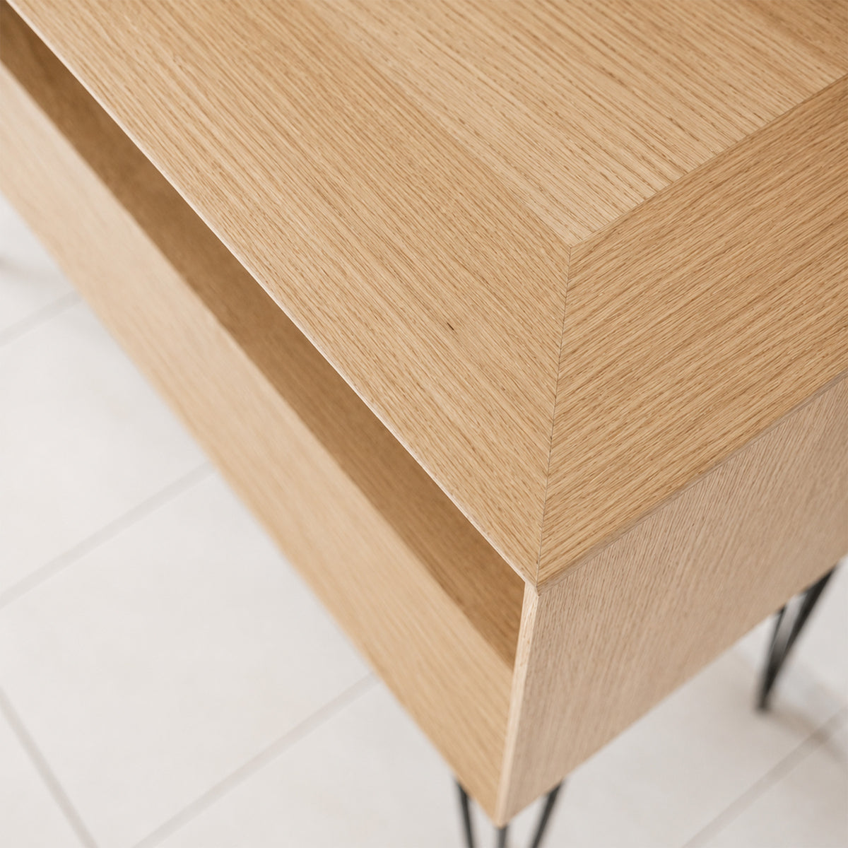 détail plateau de console sur mesure en bois