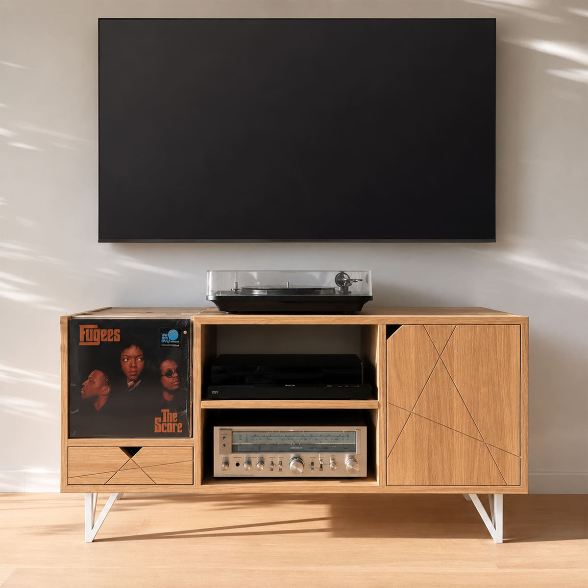 Meuble TV/vinyle – 120 cm – Blanc