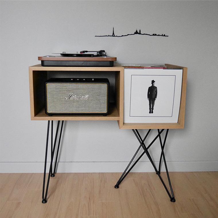 Meuble vinyle rétro - 90 cm en bois et acier