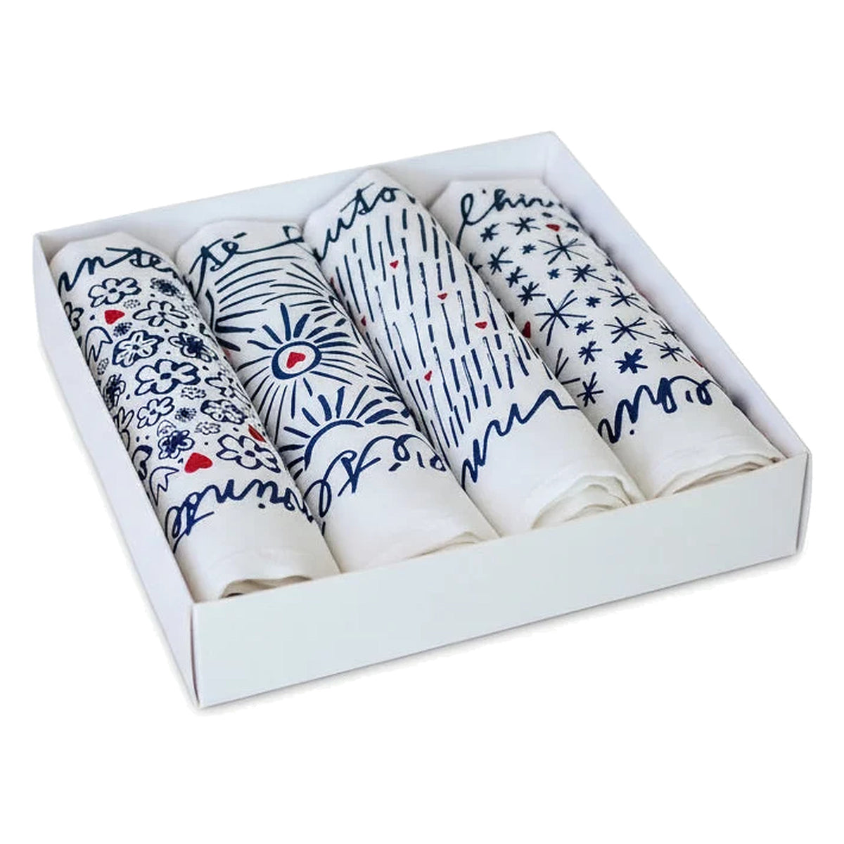 Coffret cadeau de 4 serviettes de table illustrées sur le thème des saisons