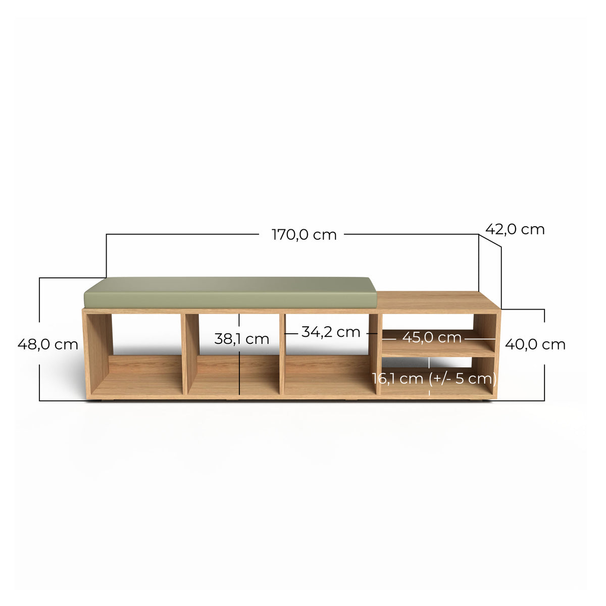 dimension de la banquette pour vinyle en chêne massif et coussin confortable
