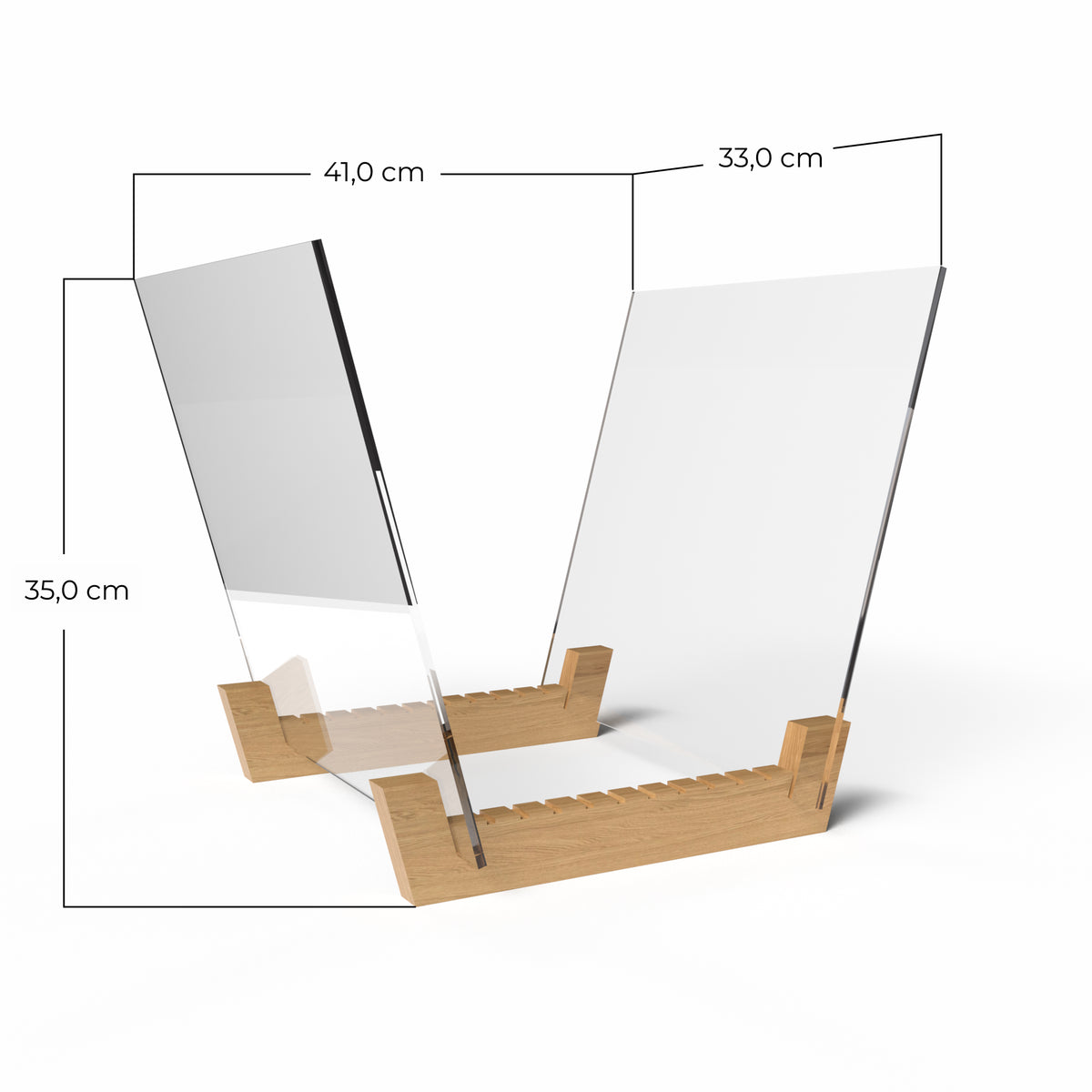 dimensions support pour vinyles à pauser e chêne massif et verre trempé kopo création