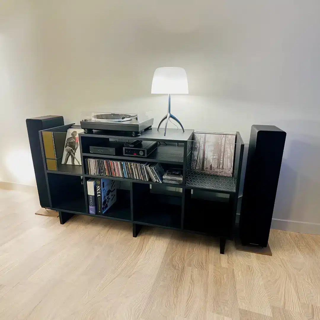 meuble hi-fi sur mesure en bois massif noir