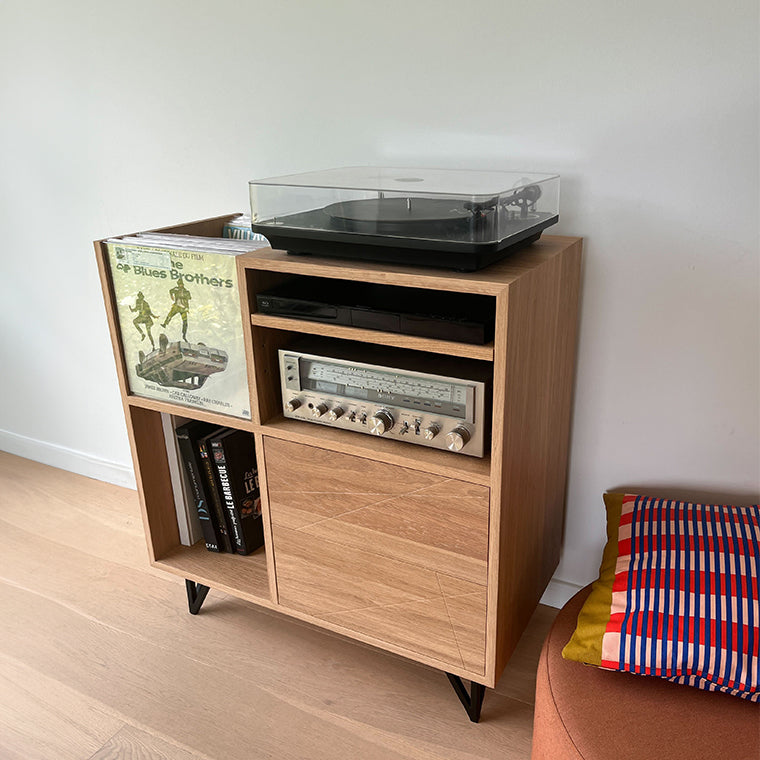 meuble combiné CD et vinyle et platine en bois massif