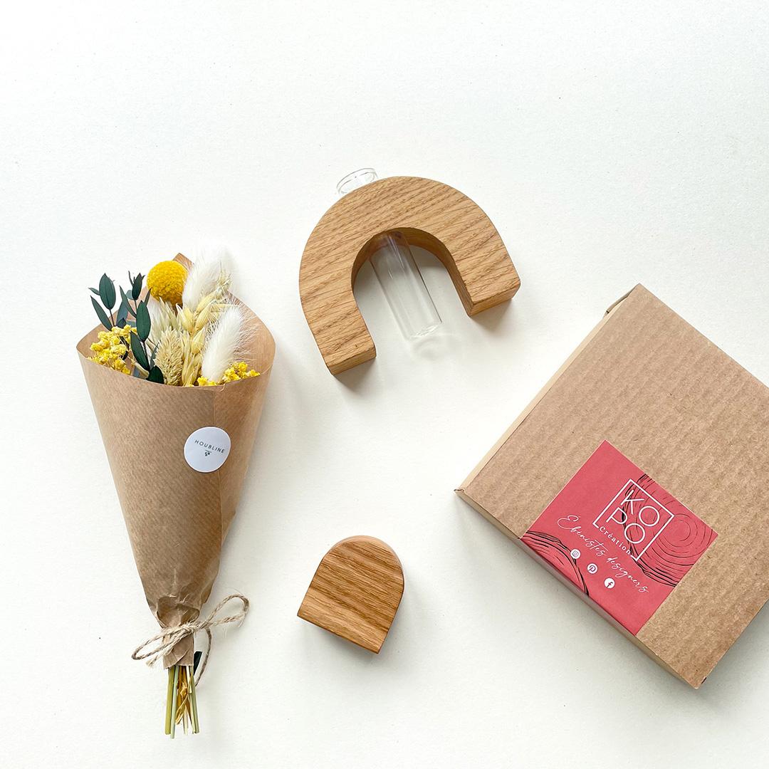 lot de soliflore et porte carte en bois massif fabriqué en france par kopo creation