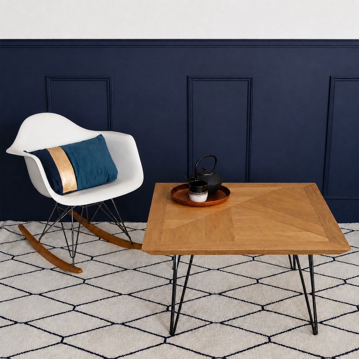 table basse en bois carré haut de gamme fabrication française et pied blanc