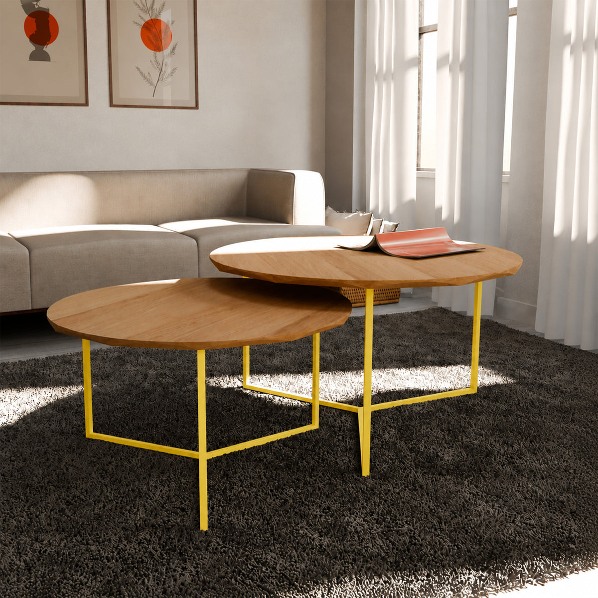 Table Basse Ronde Juxtaposable – Jaune pastel RAL1018