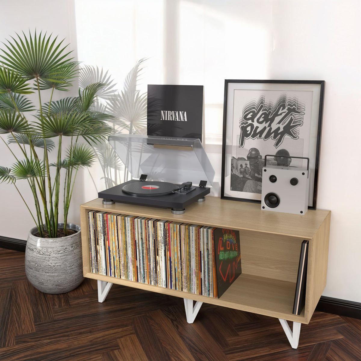 Console Vinyle Basse en Bois – 110 cm – Blanc