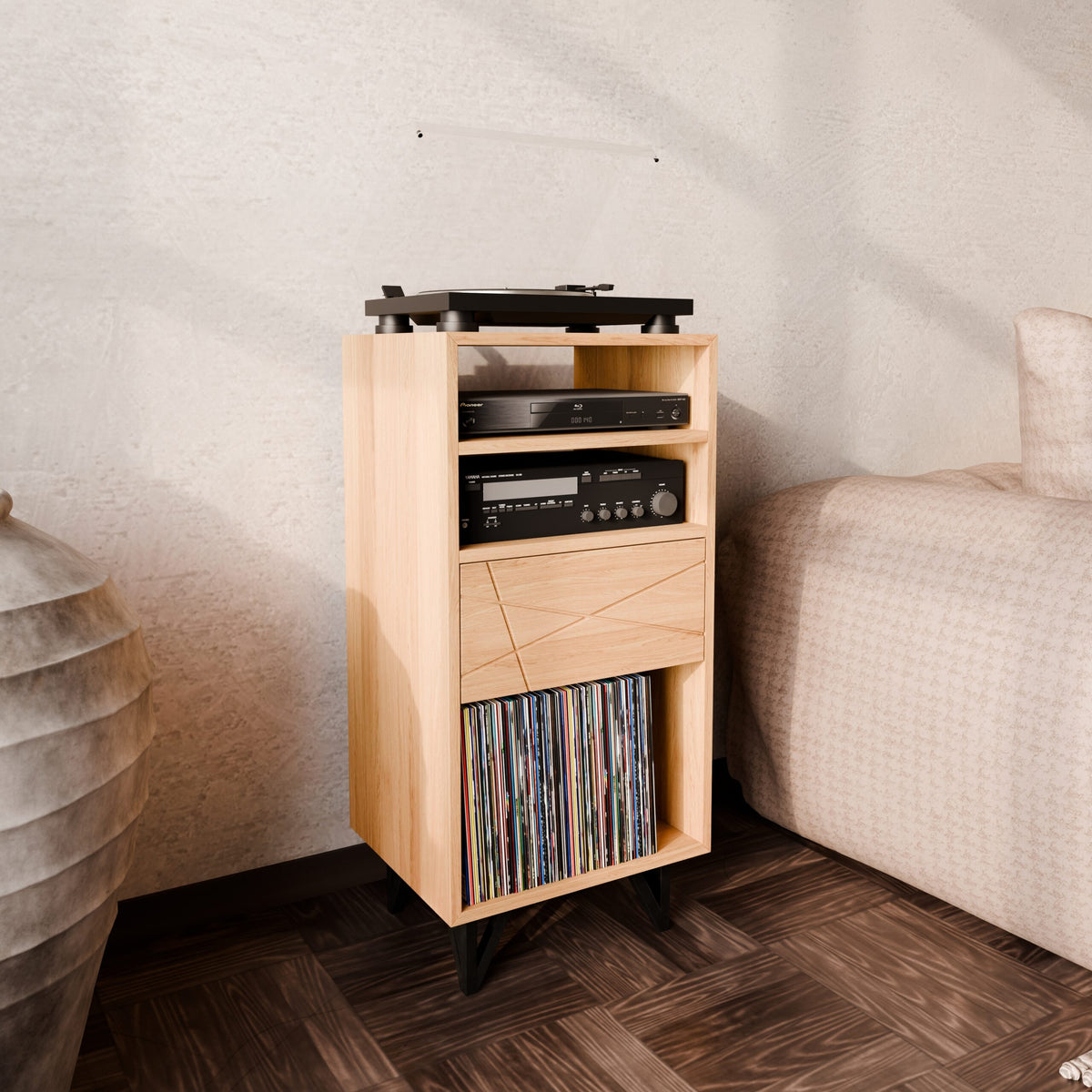 Photo vue de profil tour cd et vinyle