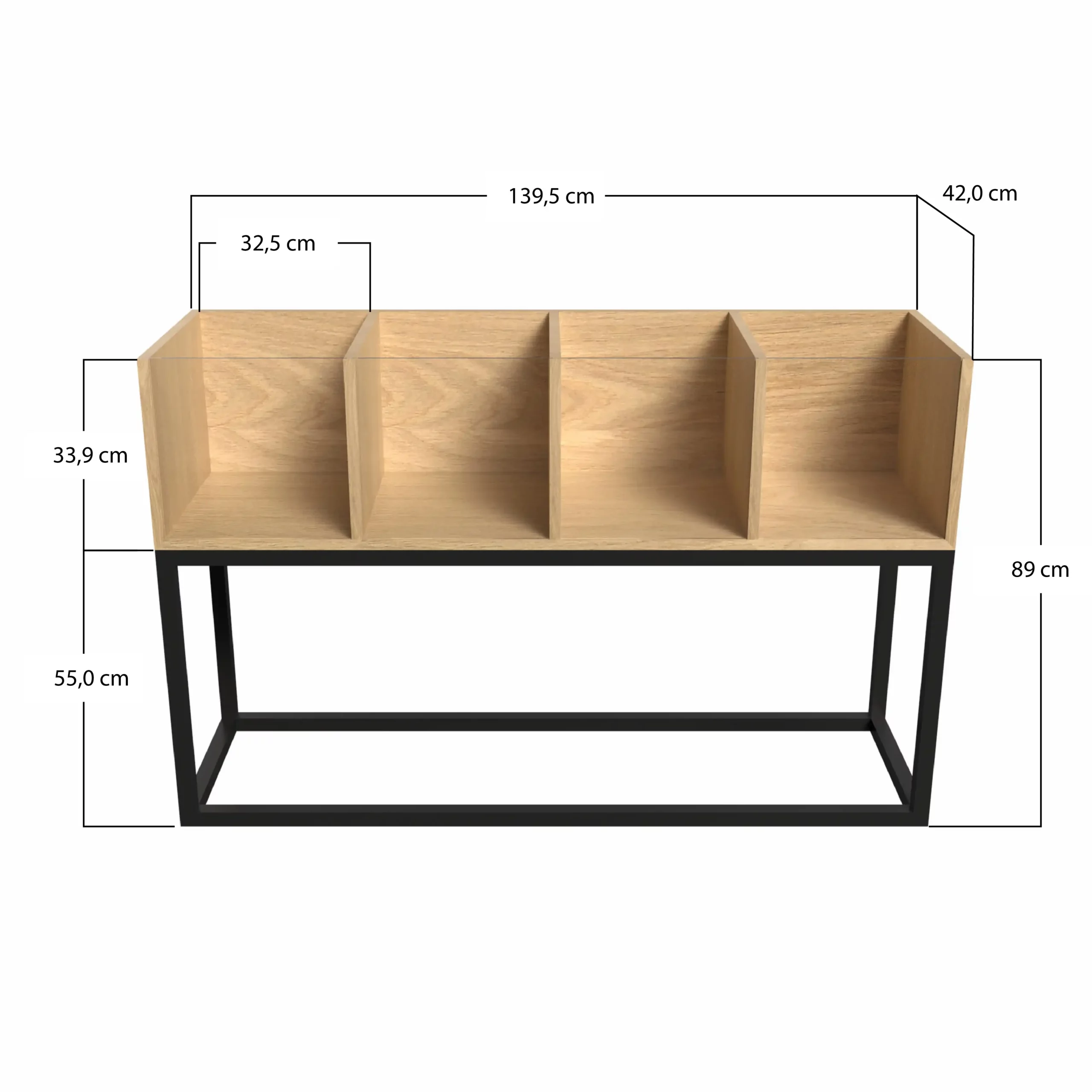 Meuble vinyle 400 disques – 140 cm en chêne massif éco-conçu avec finition huilée "chêne clair".